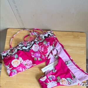 Nanette Lepore Palace Botanical Hot Pink Floral Bandeau Bikini Set